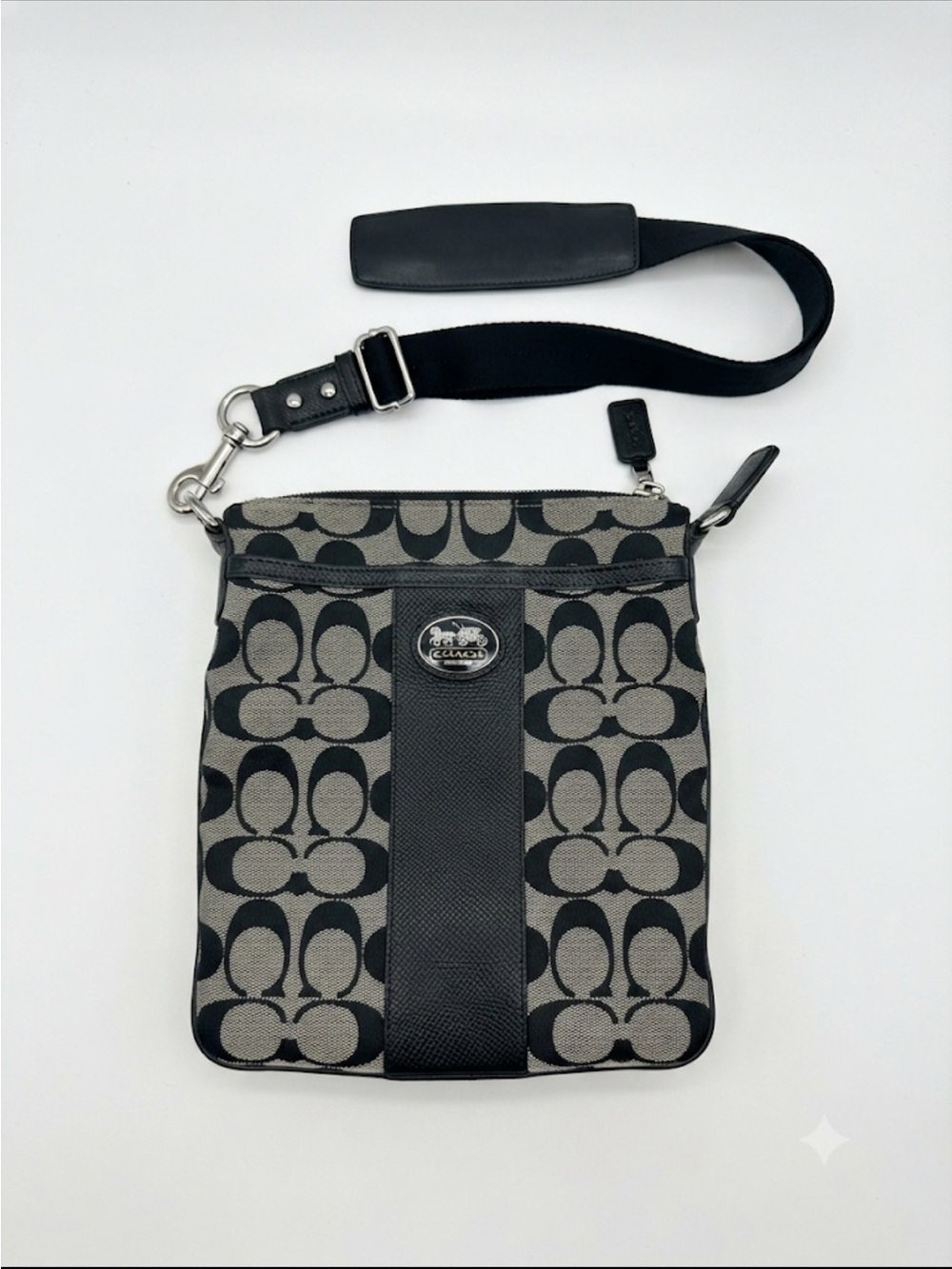 Coach Monogram Messenger Bag in Black and Gray